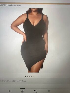 Amazon Black V-Neck Asymmetric Thigh-Slit Mini Dress